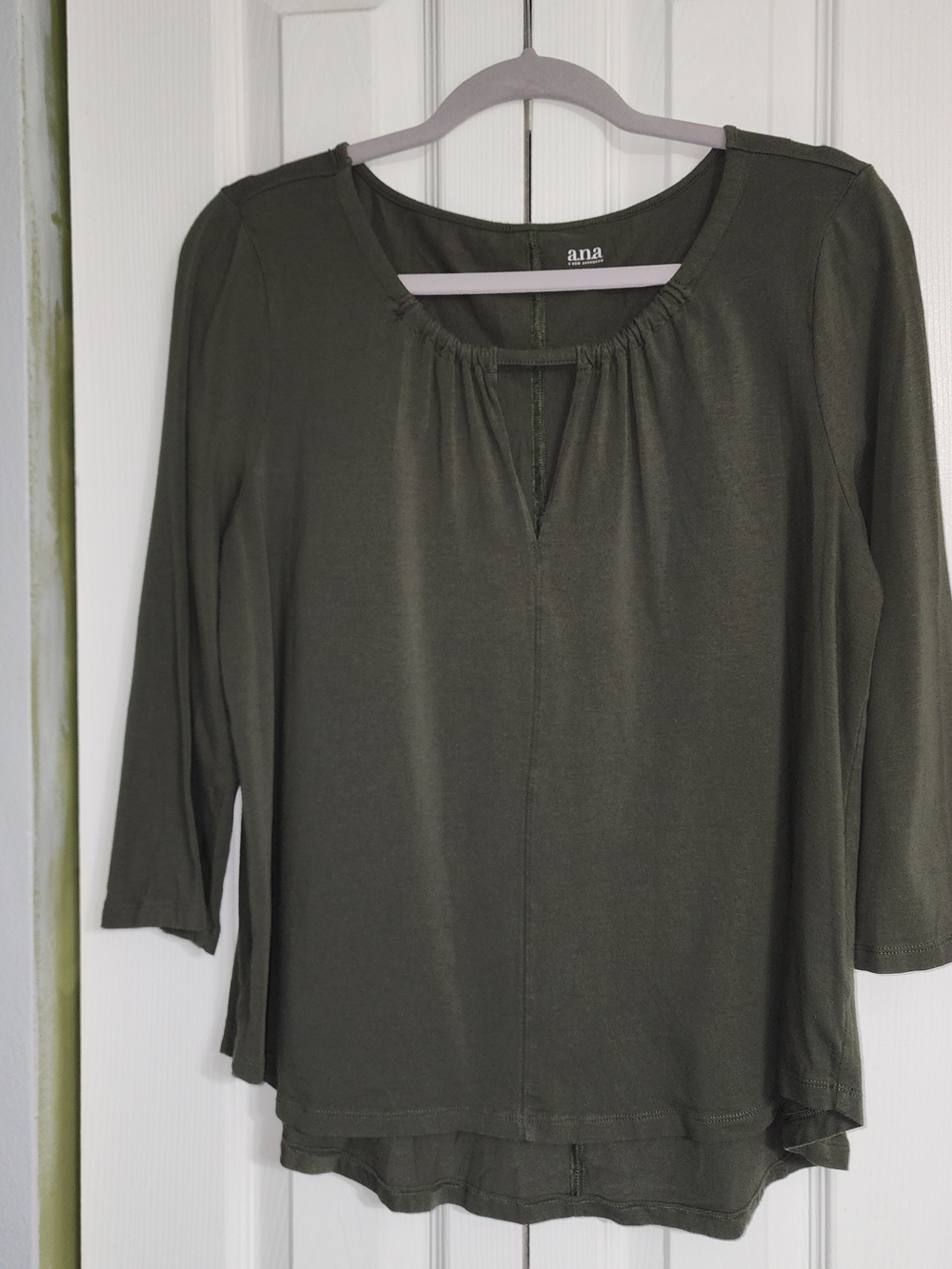 Olive Green Scoop-Neck Long Sleeve PeasantTee Casual Wear Streetwear